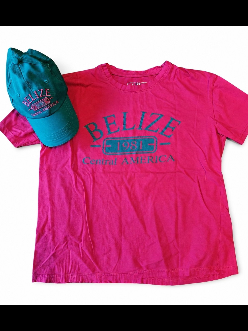 Belize Graphic Tee & Matching Baseball Cap Hot Pink & Green